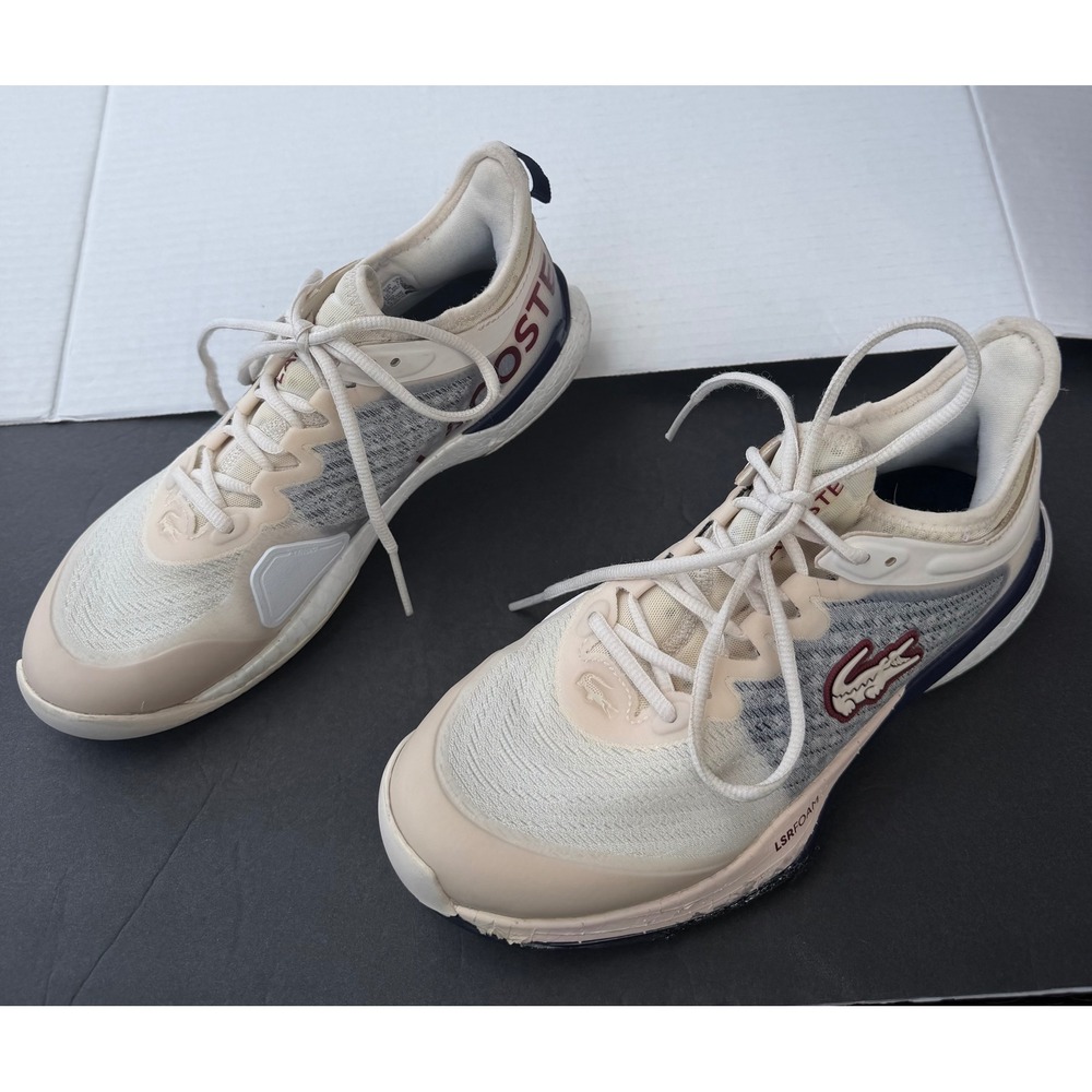 Lacoste AG-LT21 Ultra Tennis Cream White Red Good Performance Sneaker Shoes 7.5